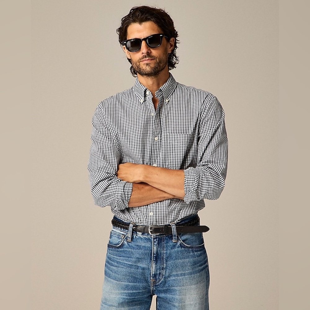 J. Crew Secret Wash Cotton Poplin Shirt in Vintage Navy Checks NWT
